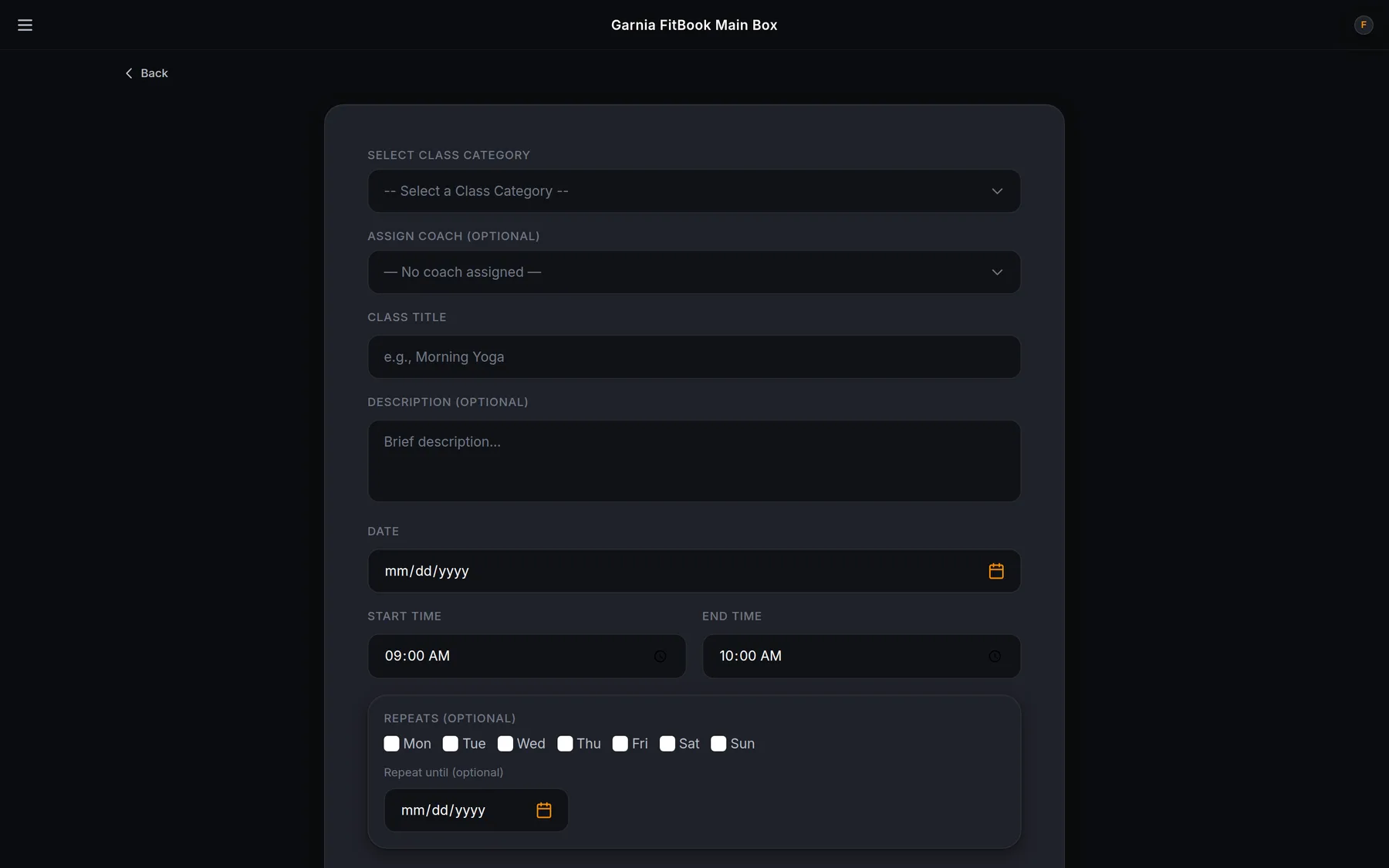 The class builder, where a coach assembles a workout from the movement and WOD library